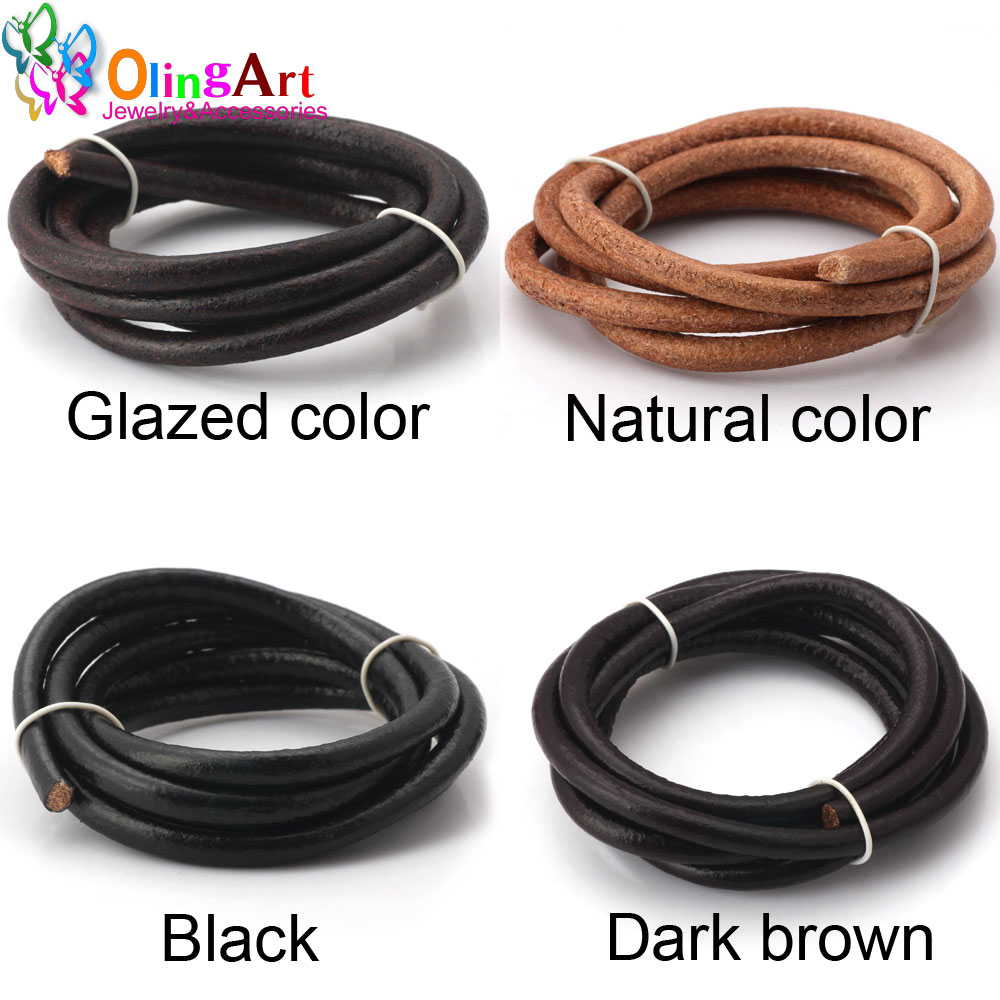 Patent Leather Shine - Olingart Dia 1.5/2/3/4/5/6mm Black/Natural/Brown/Glaze Leather Round